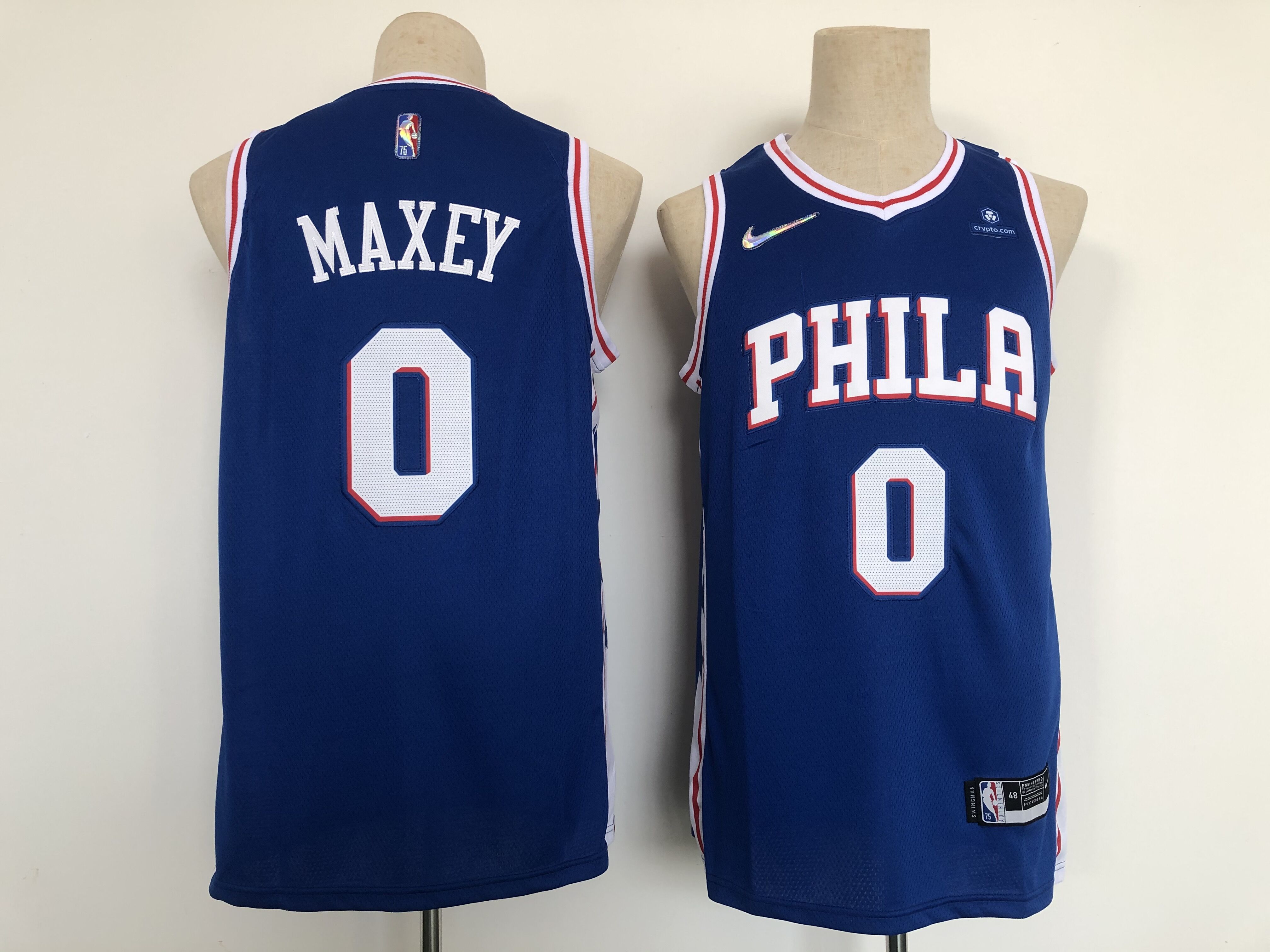 Men Philadelphia 76ers #0 Maxey Blue Nike 75th anniversary 2022 Game NBA Jersey